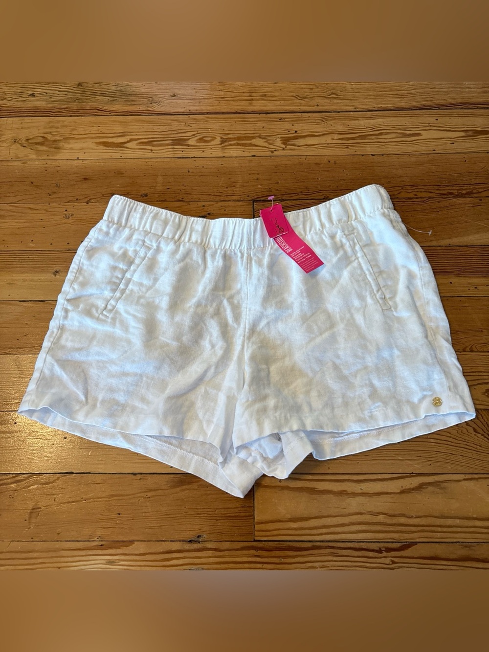 LILLY PULITZER 100% Linen White Lilo Shorts Pull On Women XL Pockets Beach